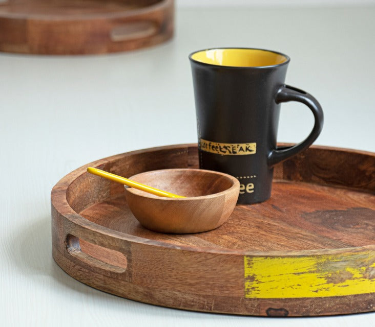 Dark Fairy Round Serving Tray in Mango Wood