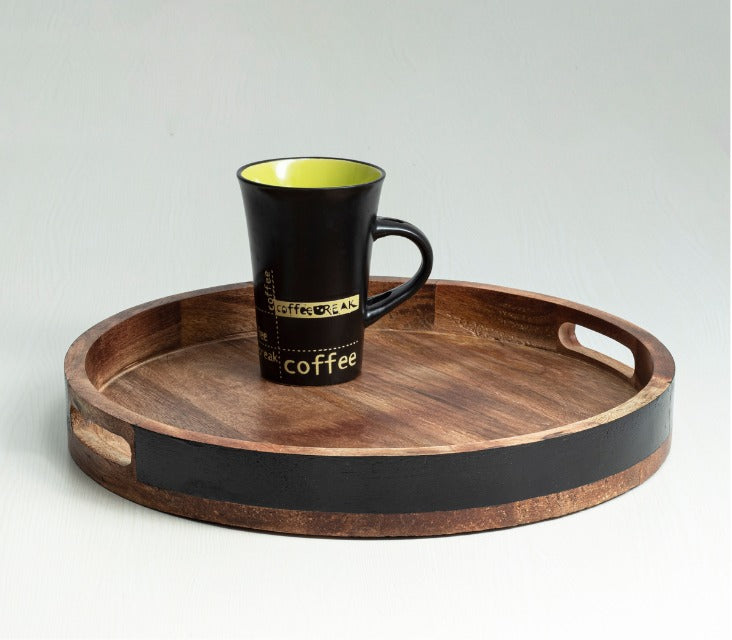"Shade of Black" Round Wooden Serving Tray in Mango Wood