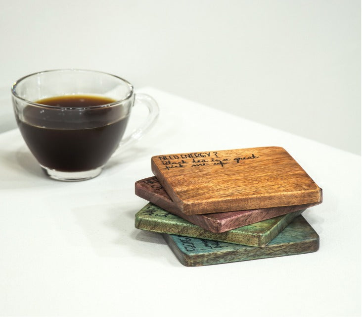 Divit Multi Colored Hand painted Mango Wood Coasters (Set of 4)