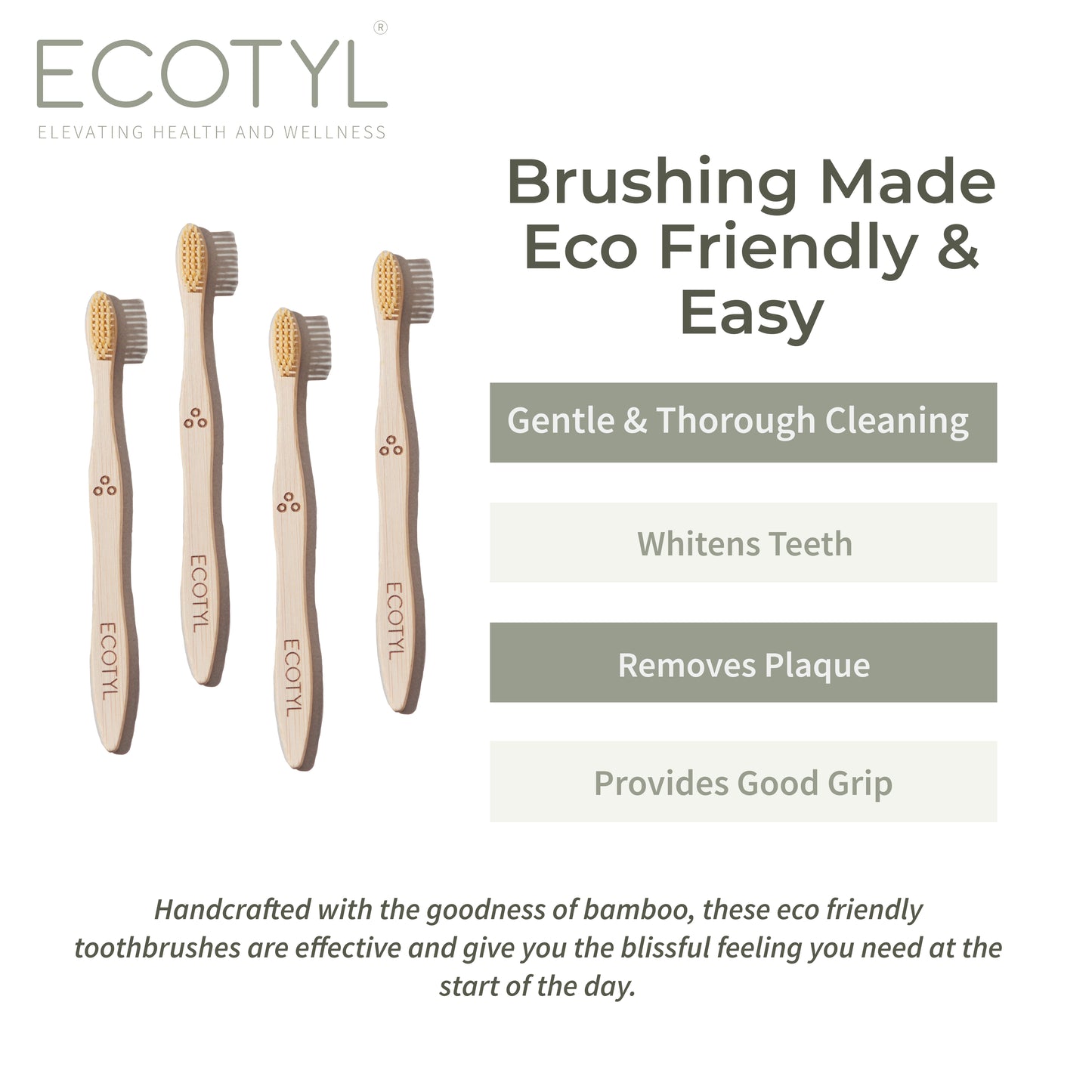 Bamboo Tooth Brush | Ultra Soft Bristles | Thorough Cleaning | Set of 4