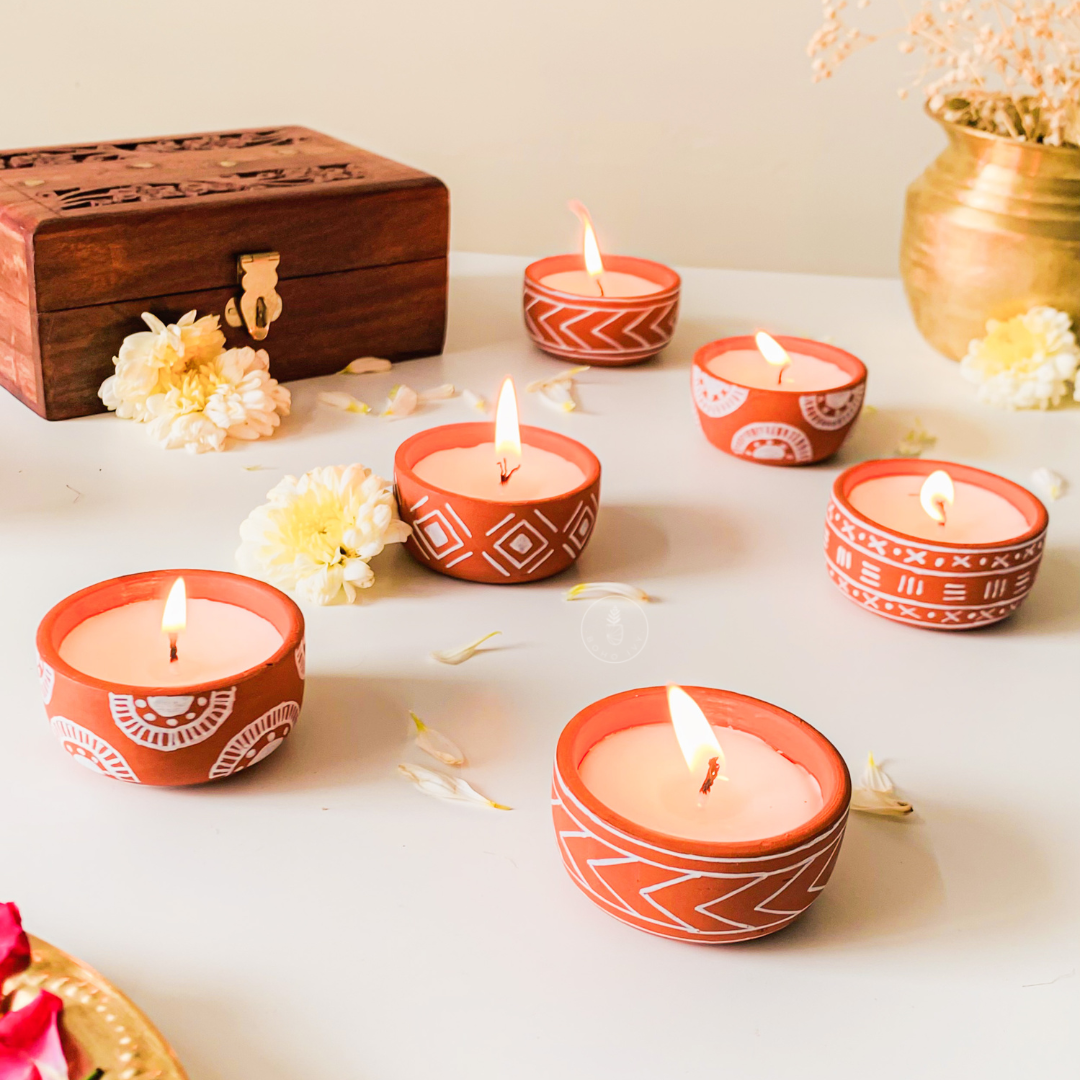 Hand Painted Terracotta Soy Wax Mini Candles - Rainbow