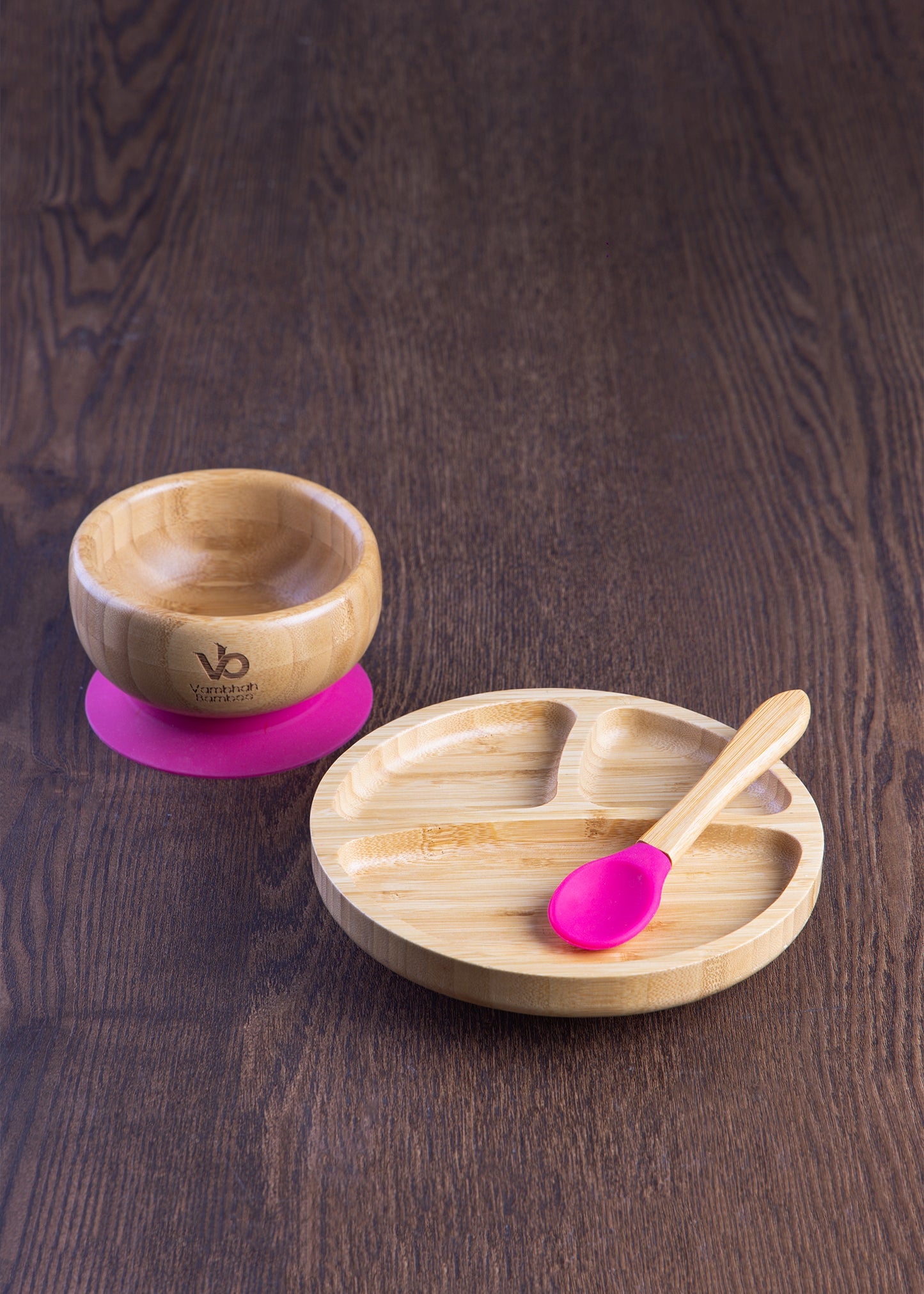 Bamboo Eco Friendly Suction Bowl + Plate Set with Spoon
