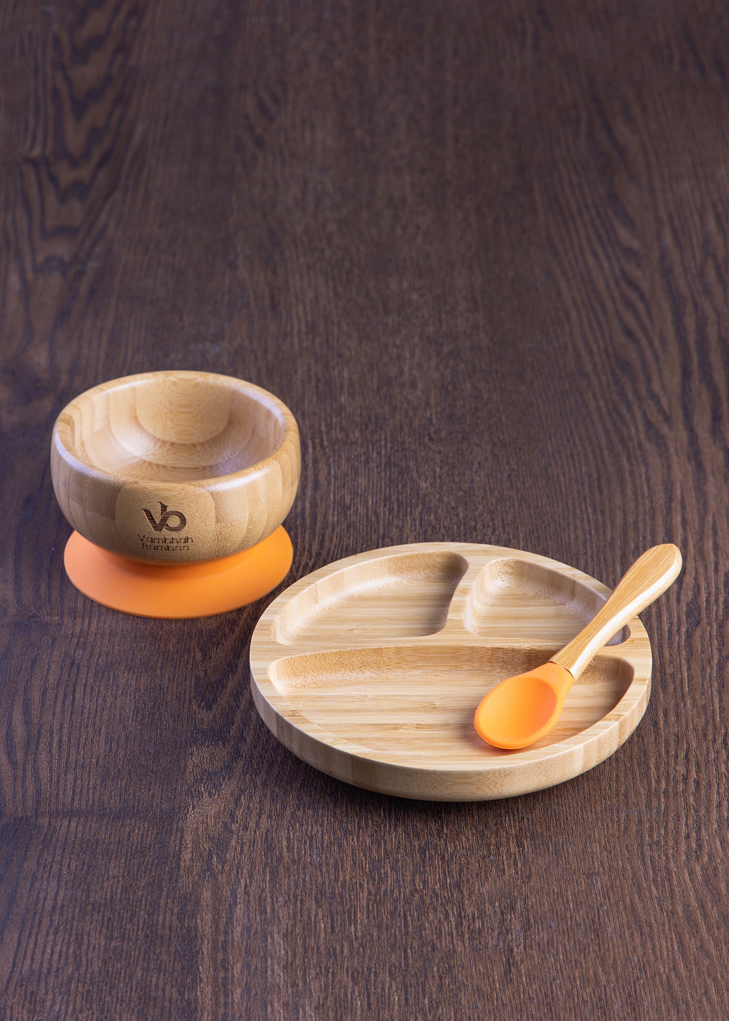 Bamboo Eco Friendly Suction Bowl + Plate Set with Spoon