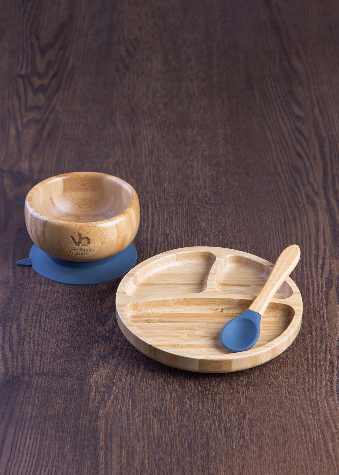 Bamboo Eco Friendly Suction Bowl + Plate Set with Spoon