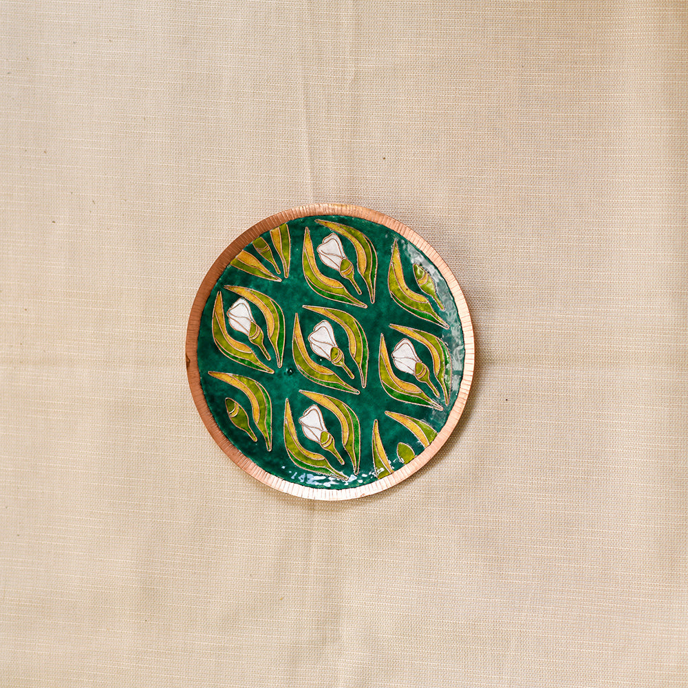 Copper Enamel Wall Plate "Gardens of Vishwakarma, Greens - Wildflower"