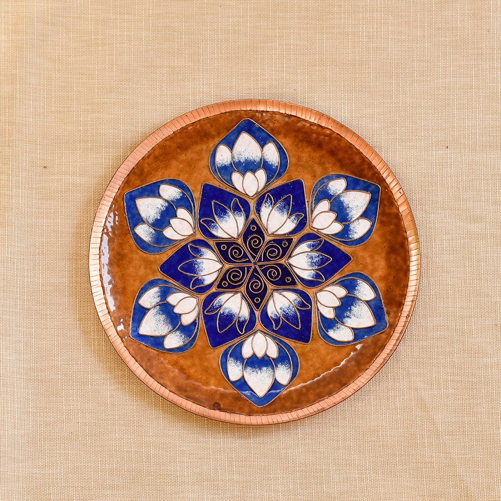 Copper Enamel Wall Plate "Blue Lotus in the Petal "
