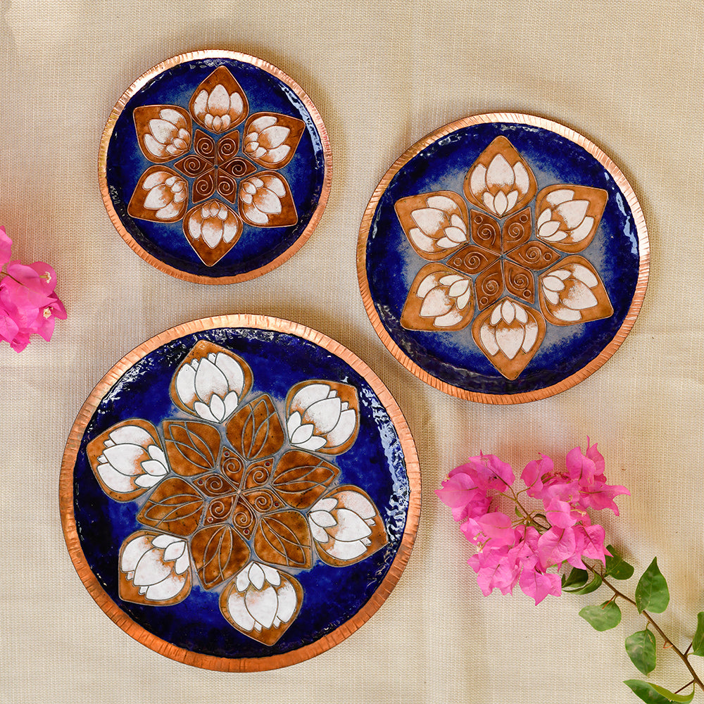 Copper Enamel Wall Plate "Brown Lotus in the Petal"