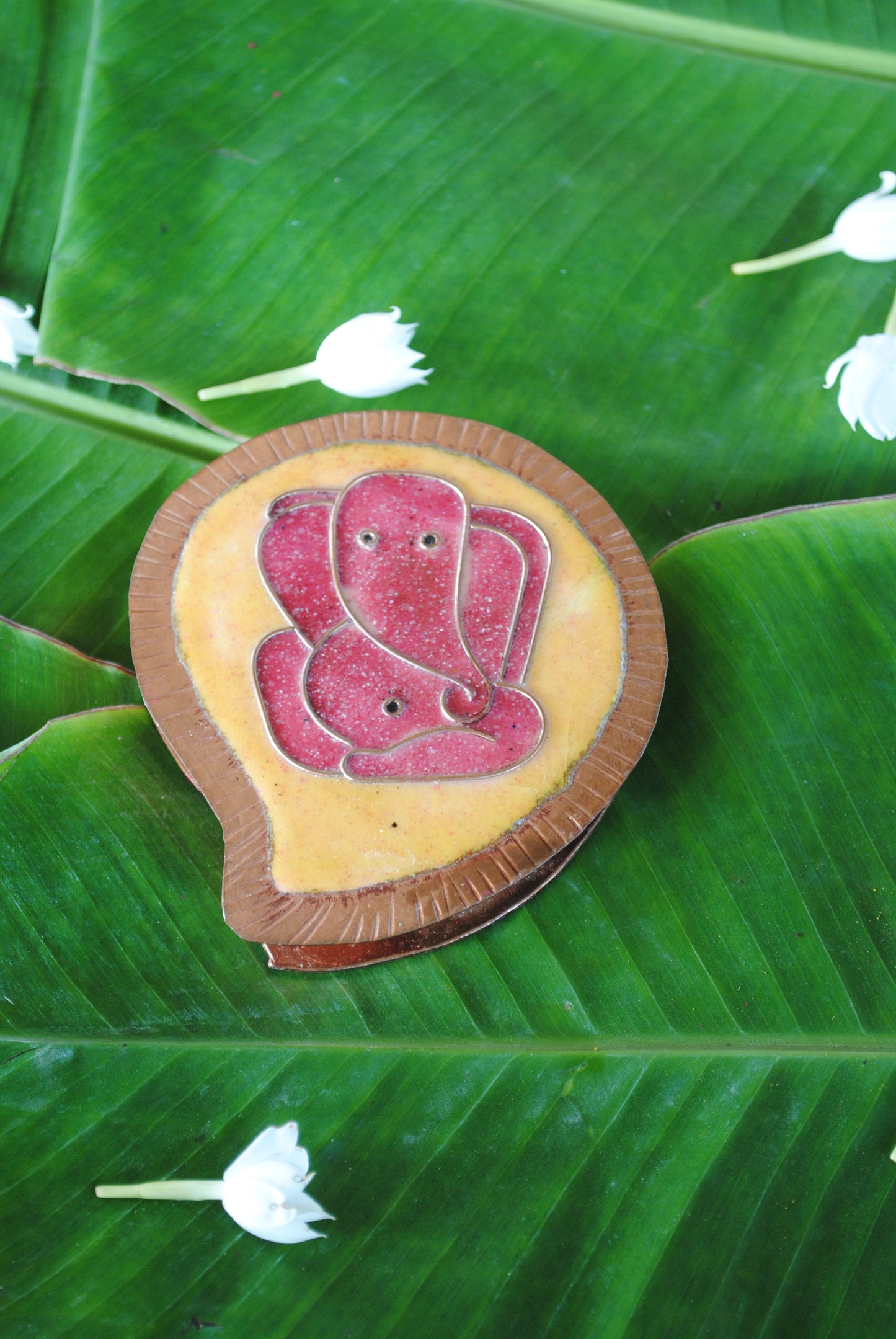Yellow Ganesha Plate, Kumkum Holder & Agarbatti Stand Combo