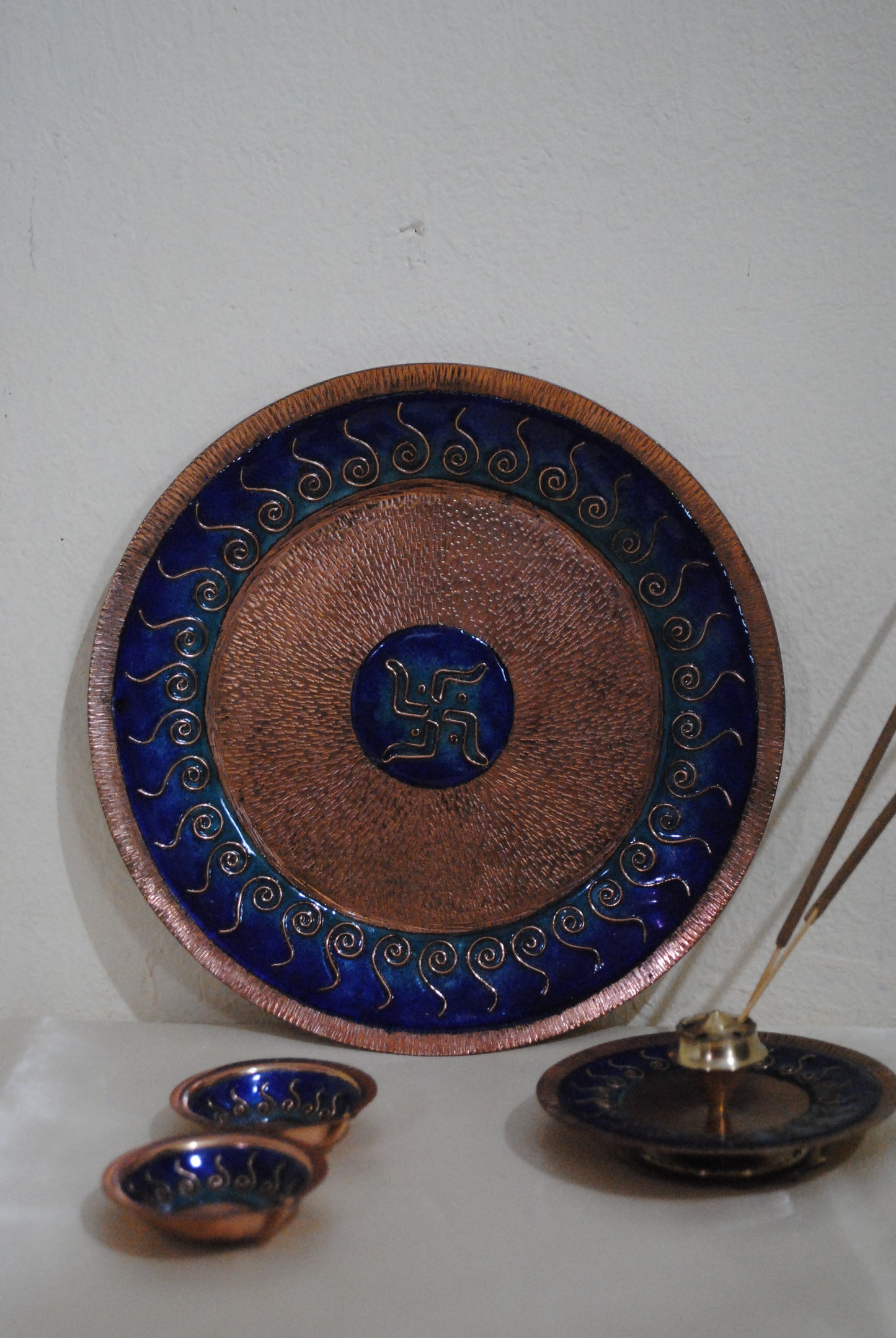 Archana Pooja Thali, Diya & Agarbatti Stand Combo : Blue