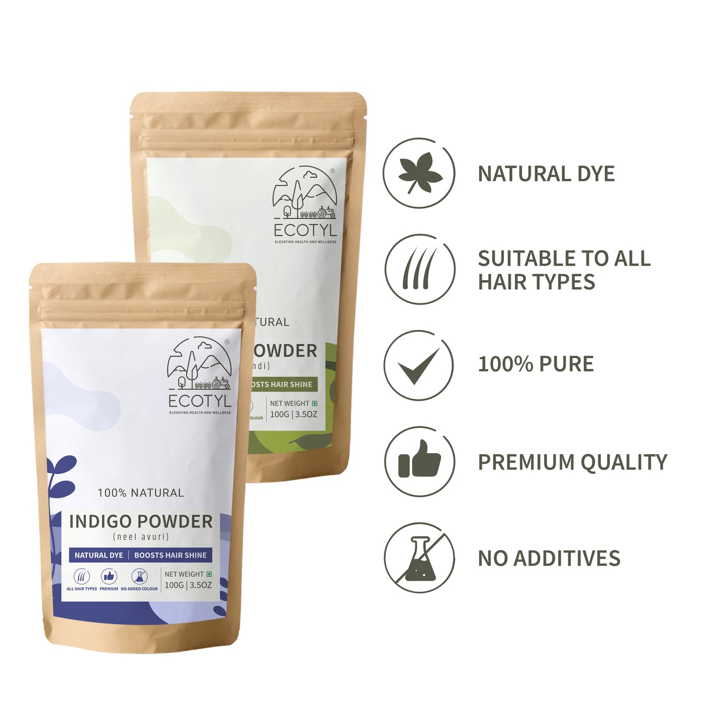Hair Colour Combo - Henna Powder and Indigo Powder | Natural Hair Dye | 100g Each