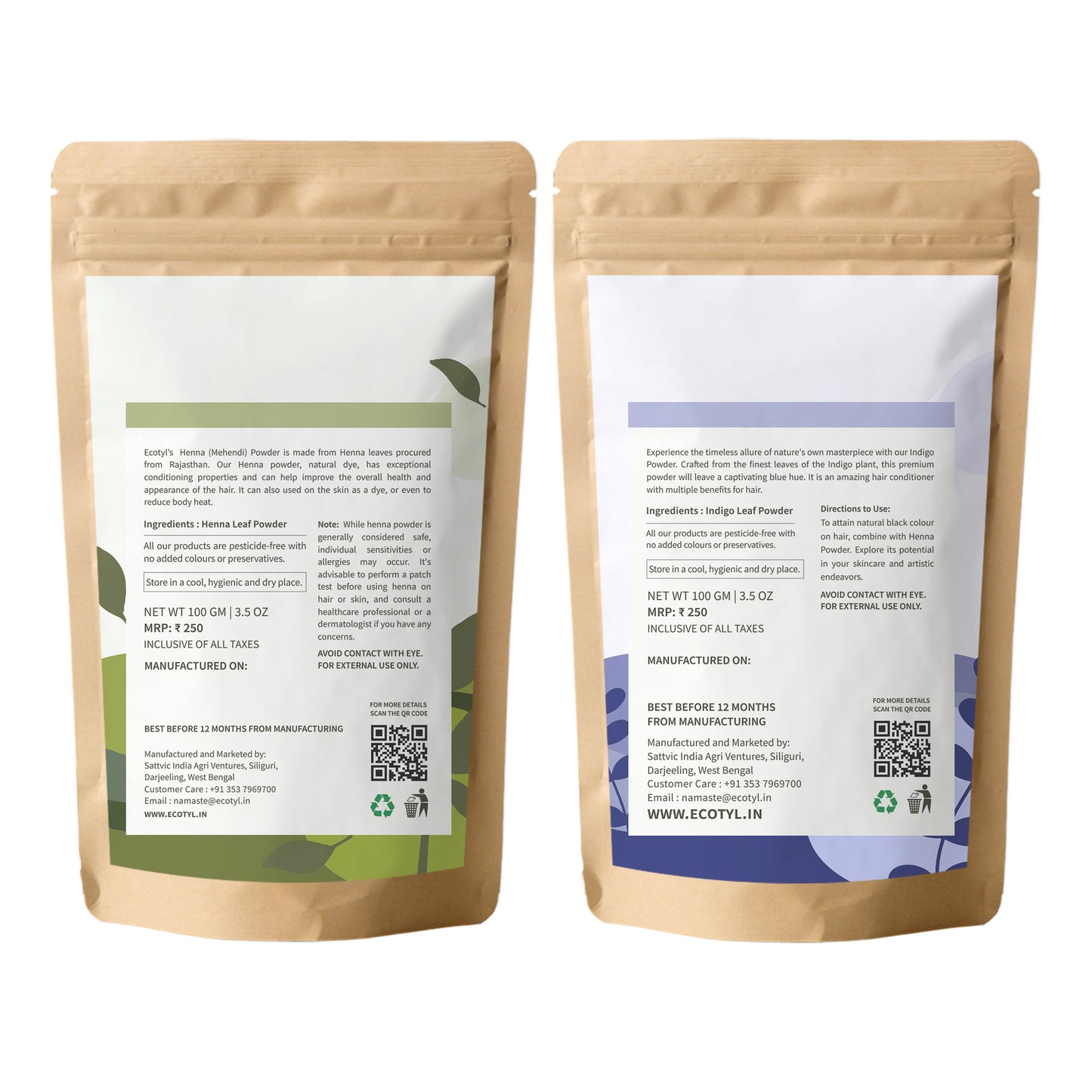 Hair Colour Combo - Henna Powder and Indigo Powder | Natural Hair Dye | 100g Each