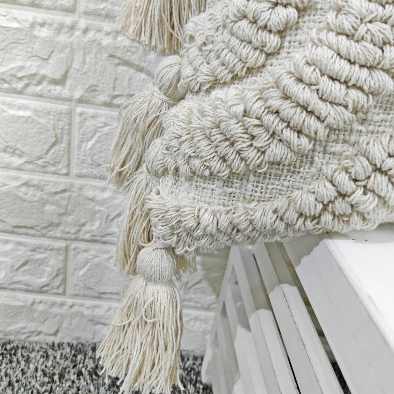 Ivory Tufted Boho Textured Cotton cushion cover
