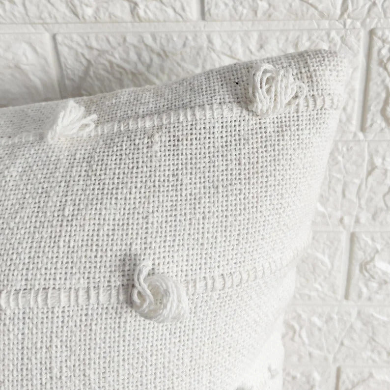 Beach White Natural Raw Cotton Hand Loom Woven Textured Fabric Cushion Cover