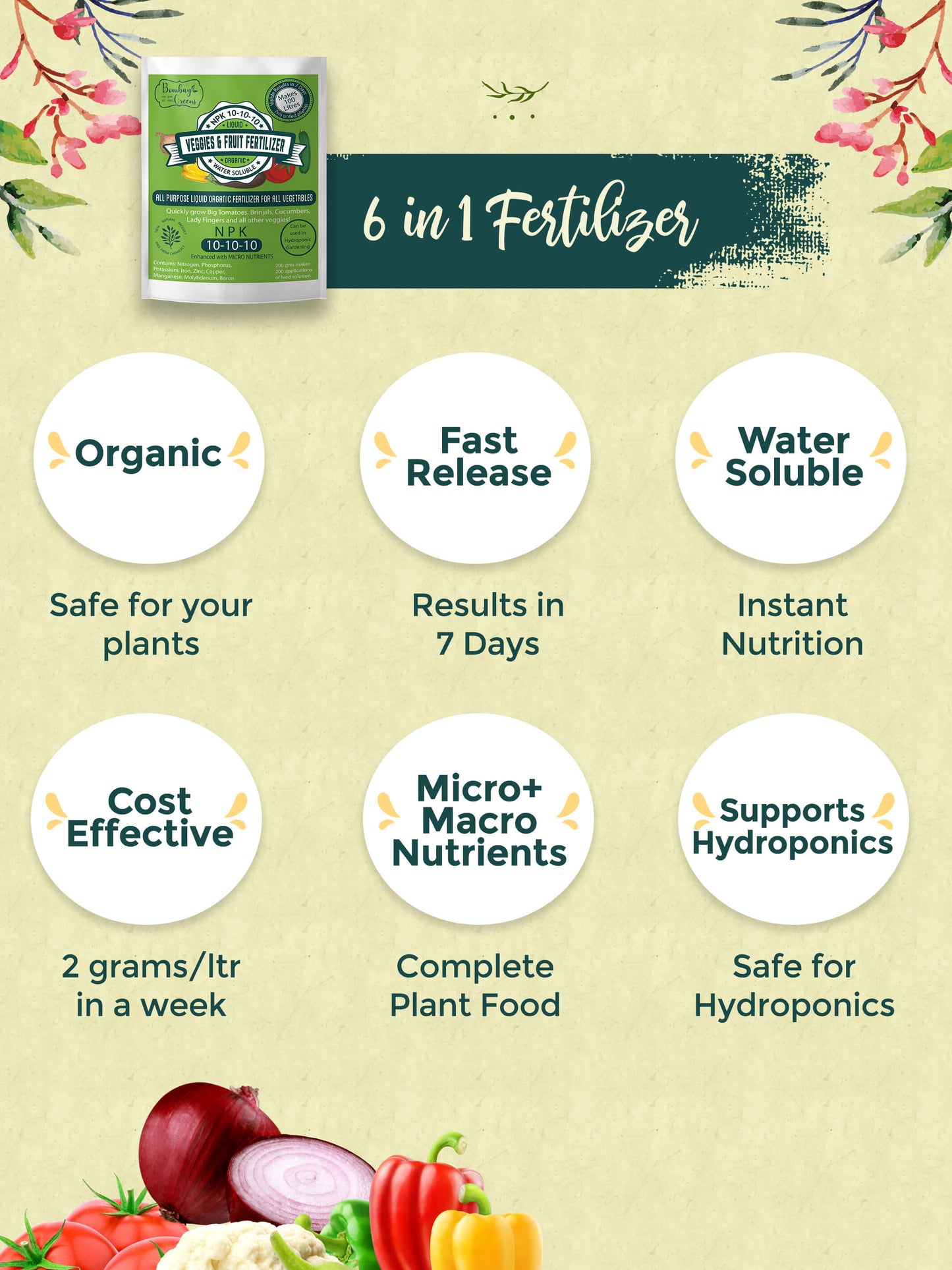 Liquid Organic Fertilizer for Vegetables & Fruits - NPK (10-10-10)2