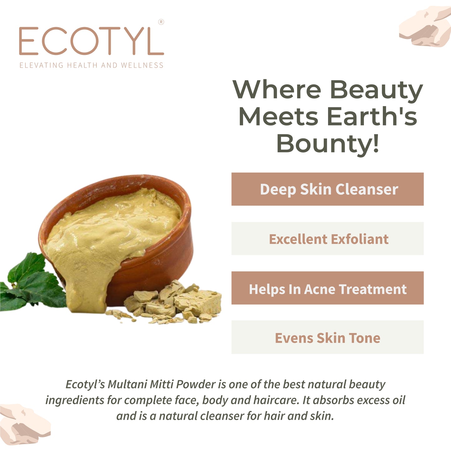 Pure Multani Mitti | Face Pack for Exfoliation & Clear Skin | Bentonite Clay - 150g