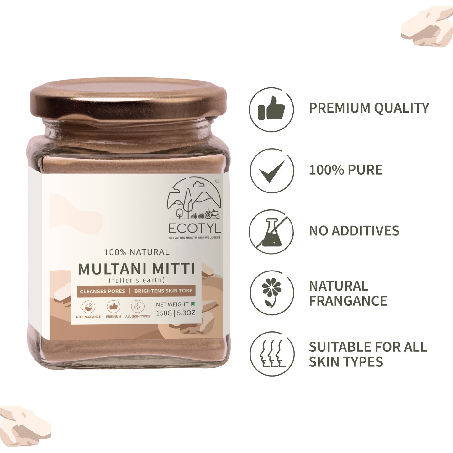 Pure Multani Mitti | Face Pack for Exfoliation & Clear Skin | Bentonite Clay - 150g