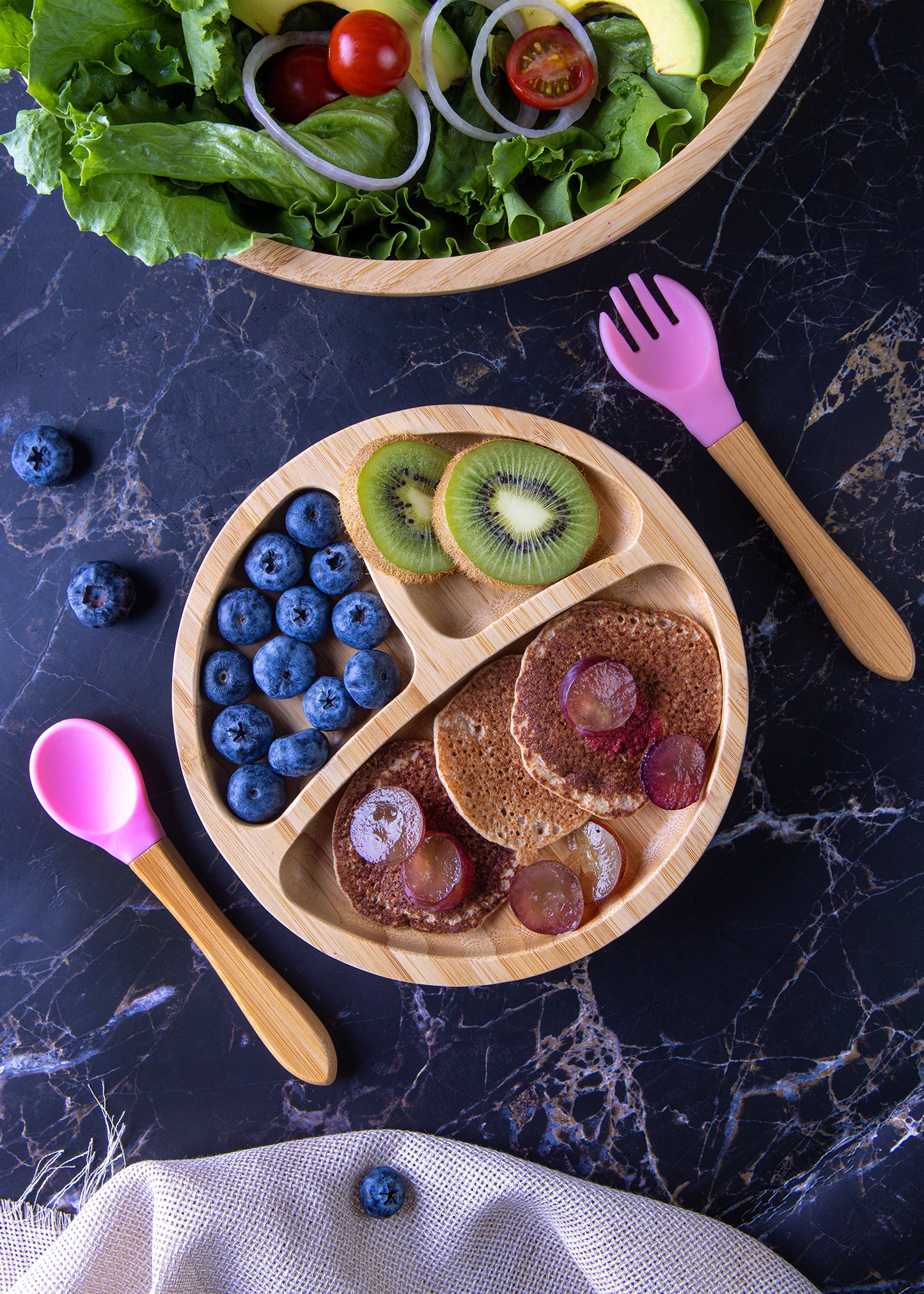 Bamboo Eco Friendly Suction Bowl + Plate Set with Spoon
