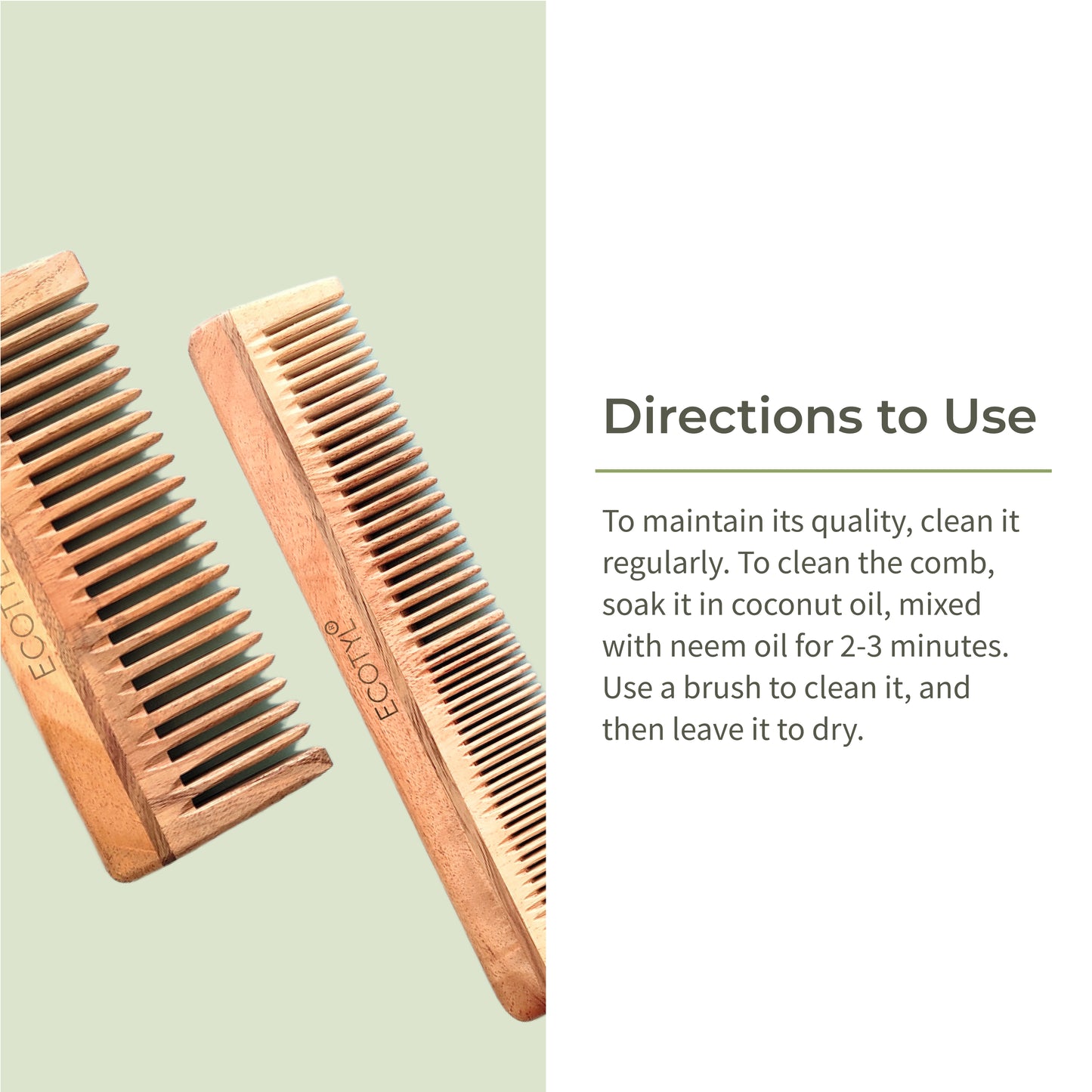 Neem Wood Comb Combo - Detangling Comb & Shampoo Comb | Set of 2