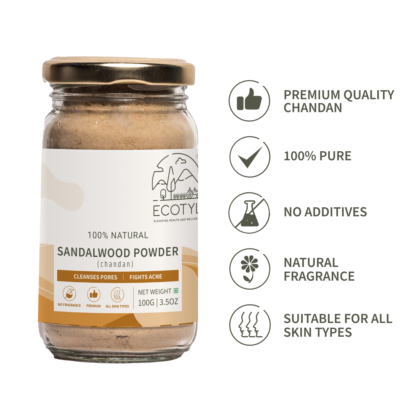 Pure Sandalwood Powder | Face Pack for Skin Brightening & Pore Cleansing | 100g