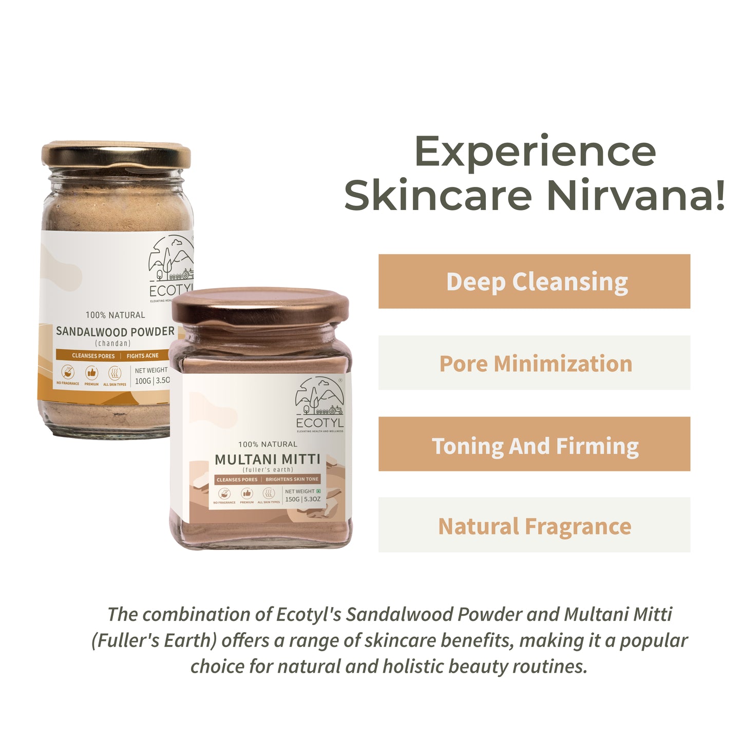 Face Pack Combo - Sandalwood Powder and Multani Mitti | Duo for Skin Brightening and Glow | 100g + 150g