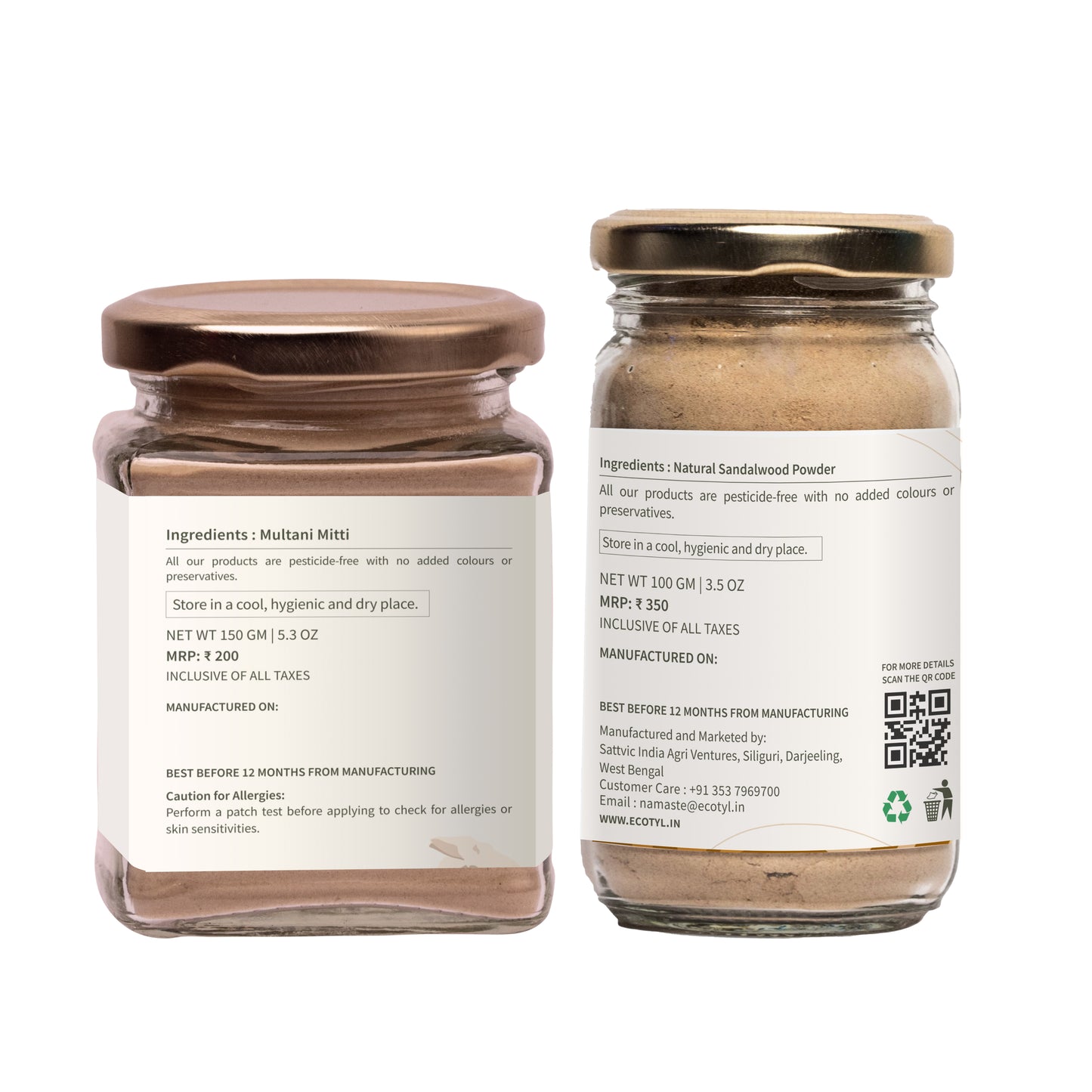 Face Pack Combo - Sandalwood Powder and Multani Mitti | Duo for Skin Brightening and Glow | 100g + 150g