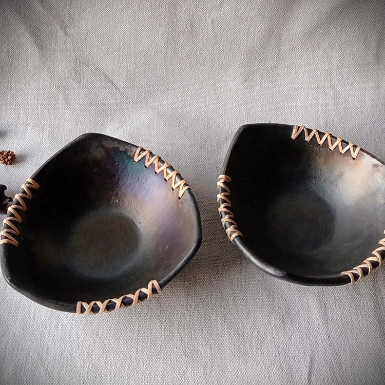 Longpi Black Pottery Trikon Serving Bowls (Set of 2)