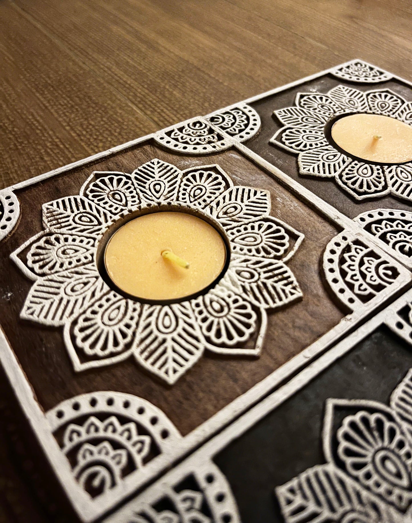 Handcrafted Wooden Diya - Square Design (Set of 2)