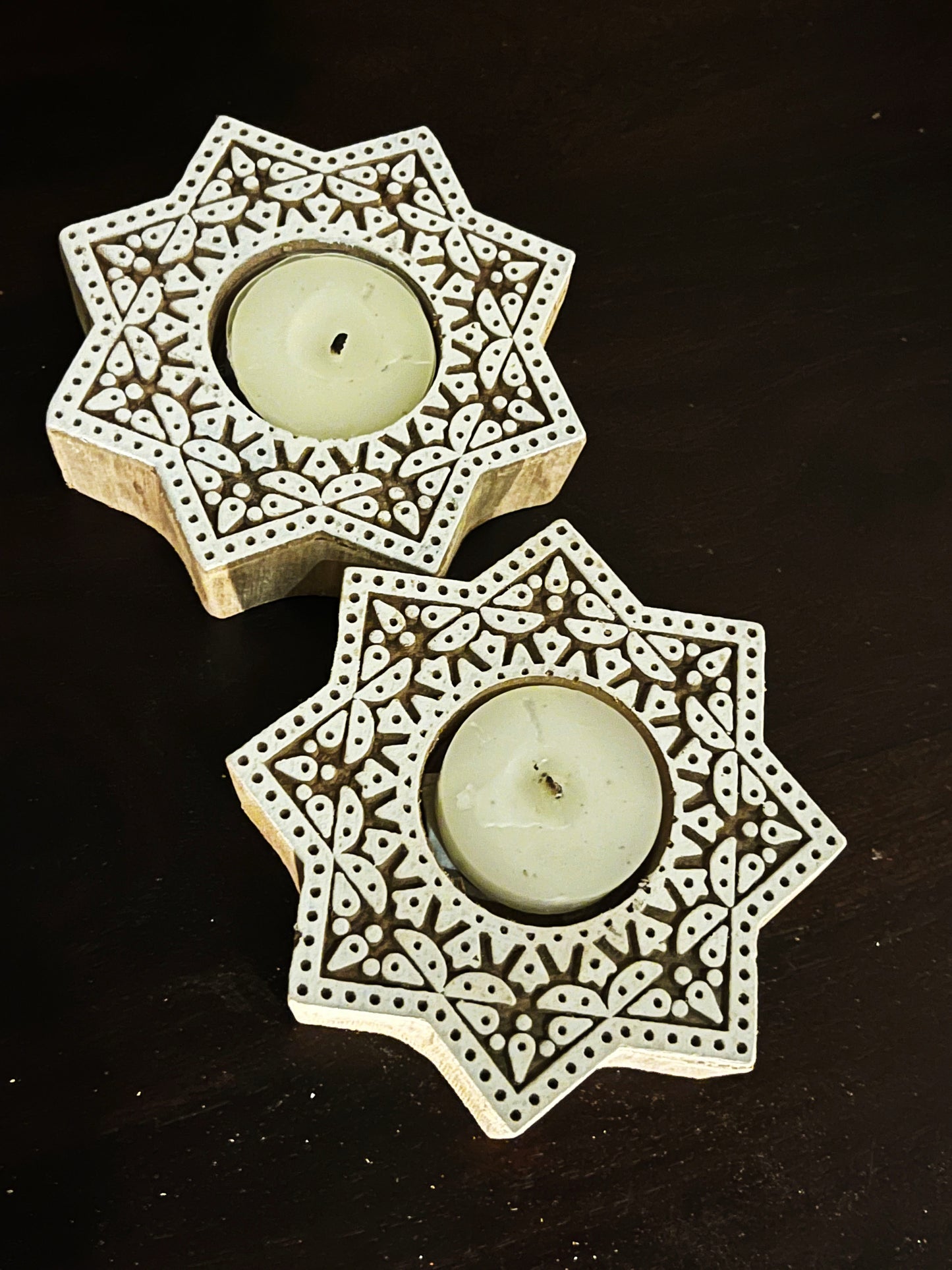 Handcrafted Wooden Diya - Star Design (Set of 2)