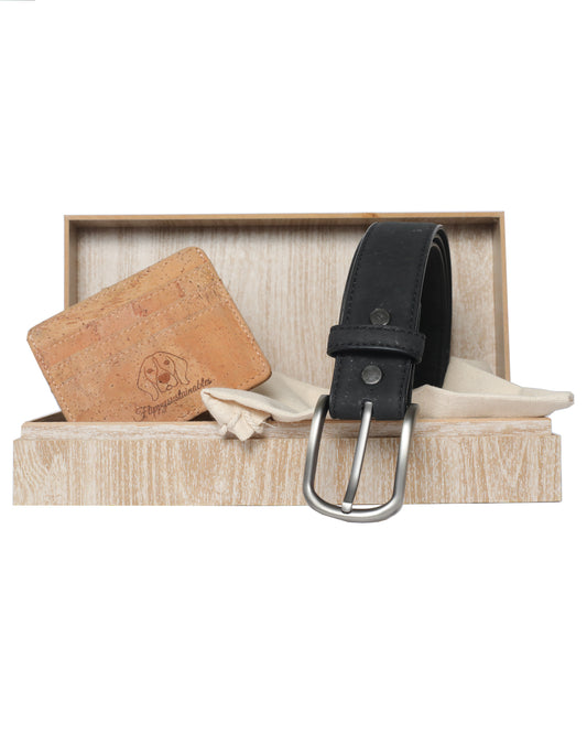 Gift Box Men's: Black Belt and Card Holder