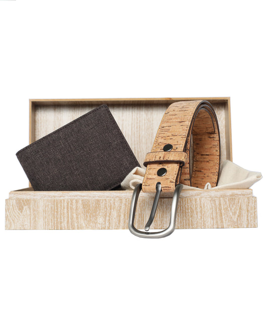 Gift Box Men's: Beige Belt and Black Wallet