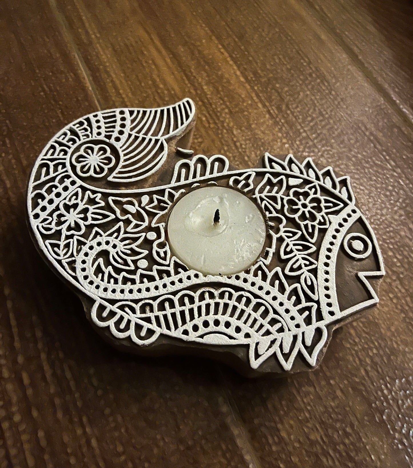 Handcrafted Wooden Diya - Fish design (Set of 2)