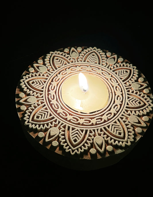 Handcrafted Wooden Diya - Round Design (Set of 3)