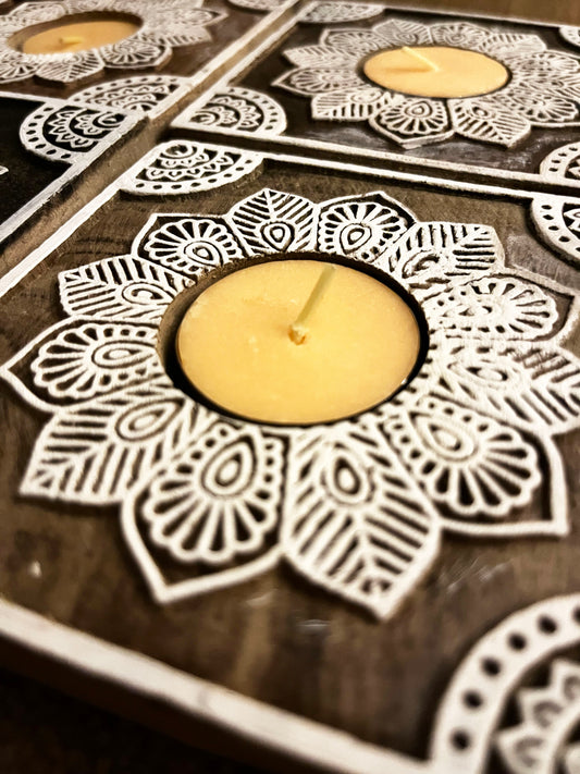 Handcrafted Wooden Diya - Square Design (Set of 2)