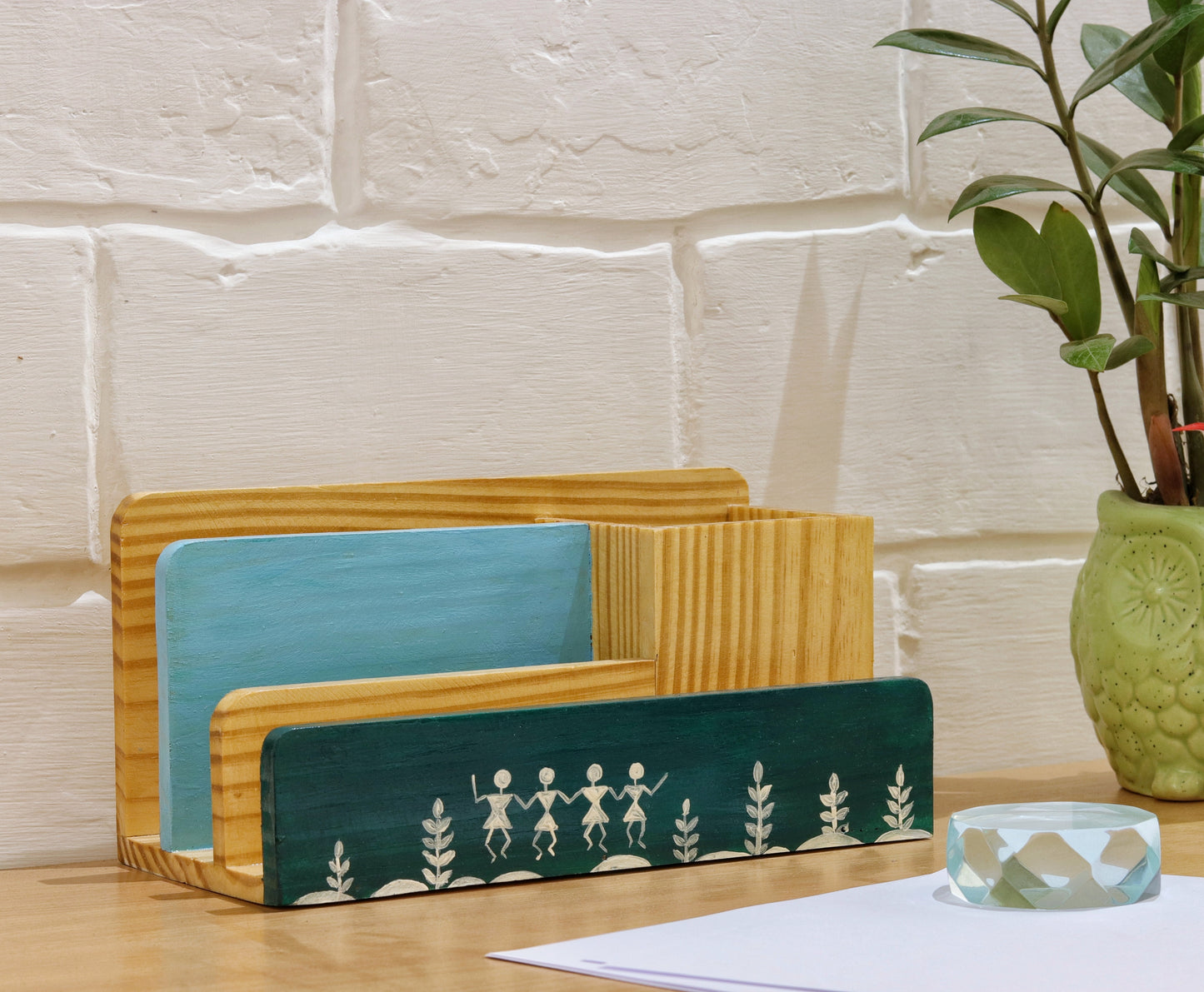 "Dancing Tribal" Hand Painted Wooden Desk Organizer