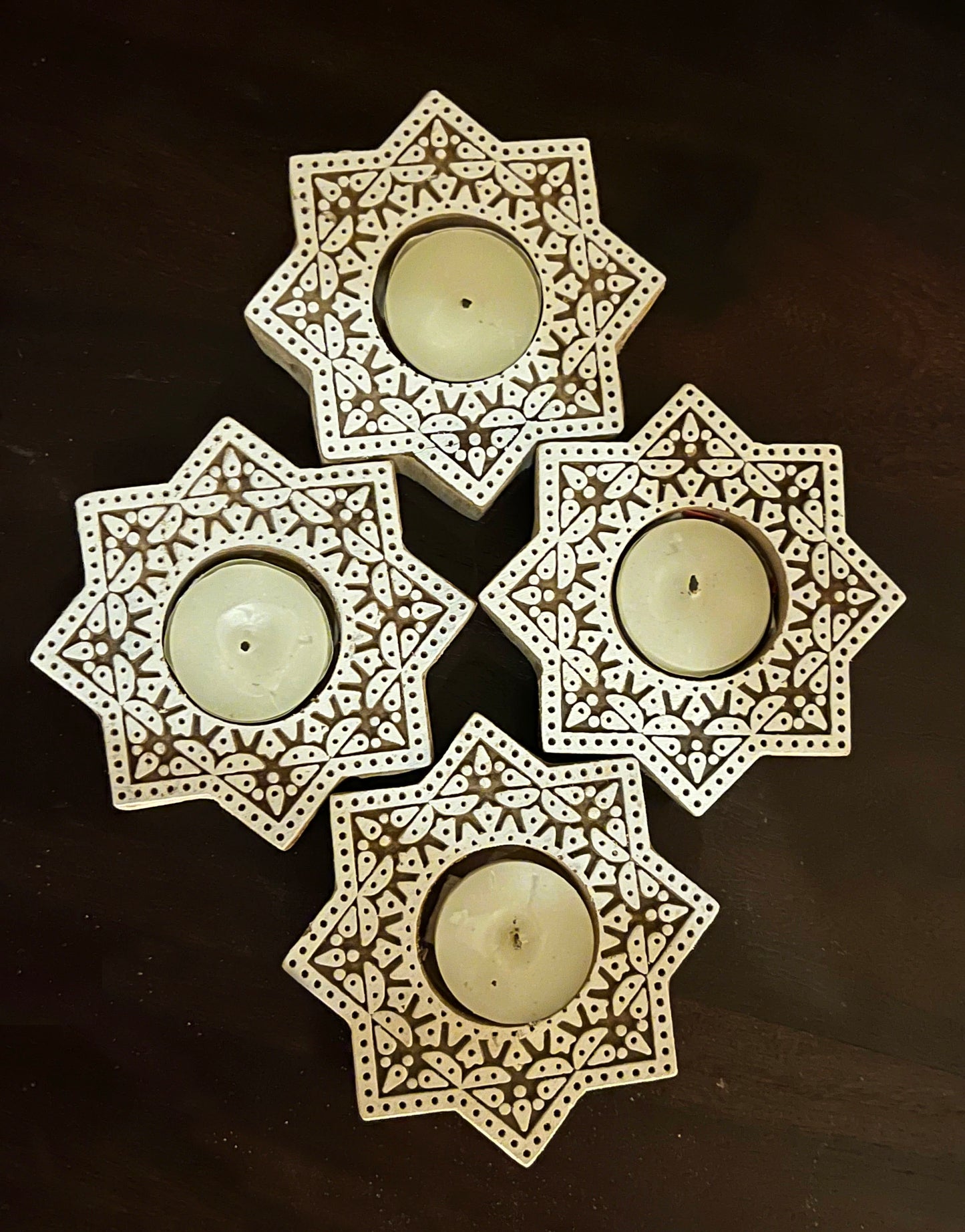 Handcrafted Wooden Diya - Star Design (Set of 2)
