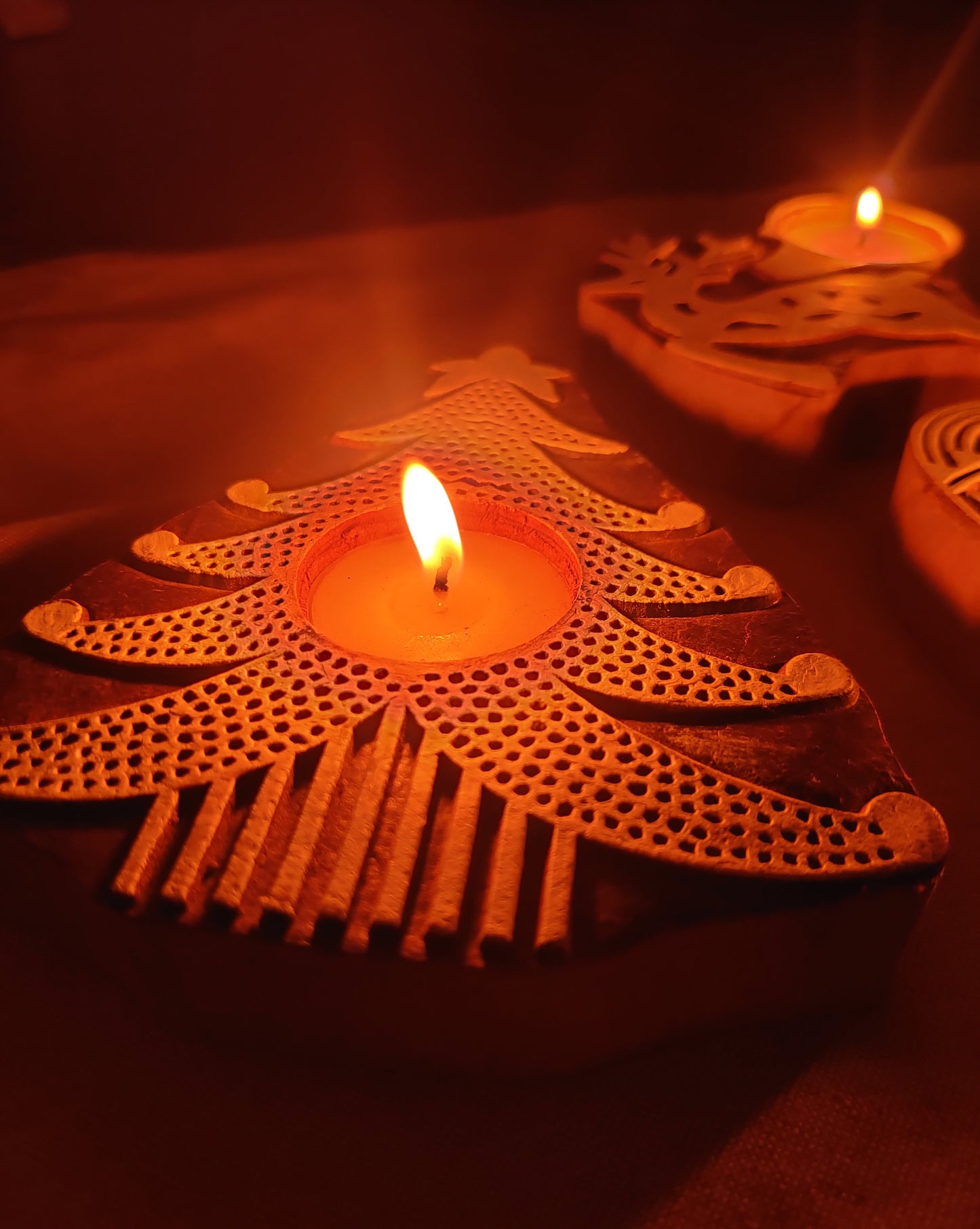 Handcrafted Wooden Christmas Tea Light Candle Holder - Set of 3