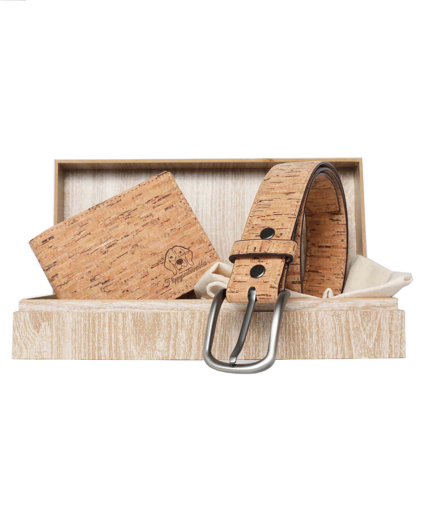 Gift Box Men's: Beige Belt and Beige Wallet