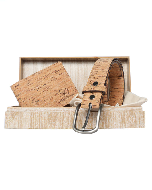 Gift Box Men's: Beige Belt and Beige Wallet