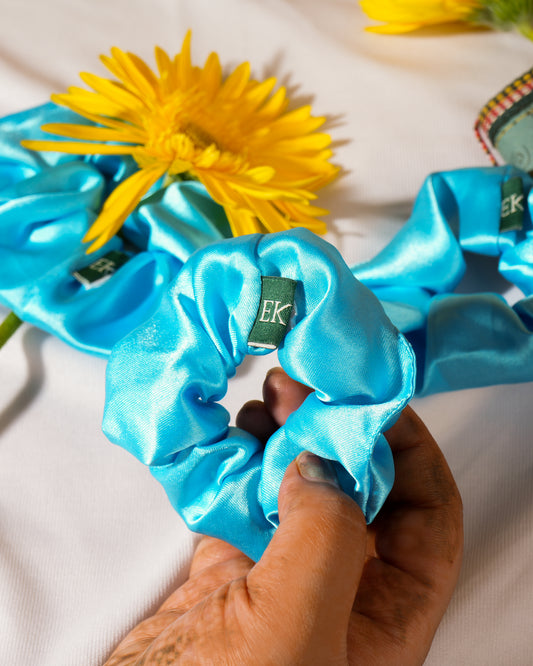 Upcycled Satin Scrunchies (Set of 2) | Blue
