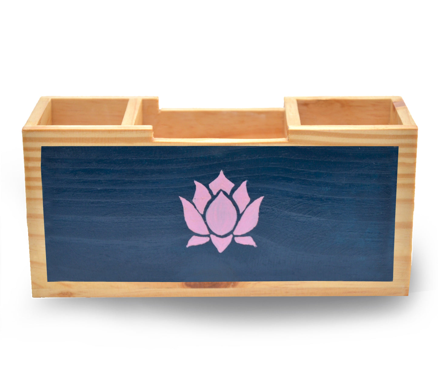 Blooming Lotus Hand Painted Wooden Desk Organizer