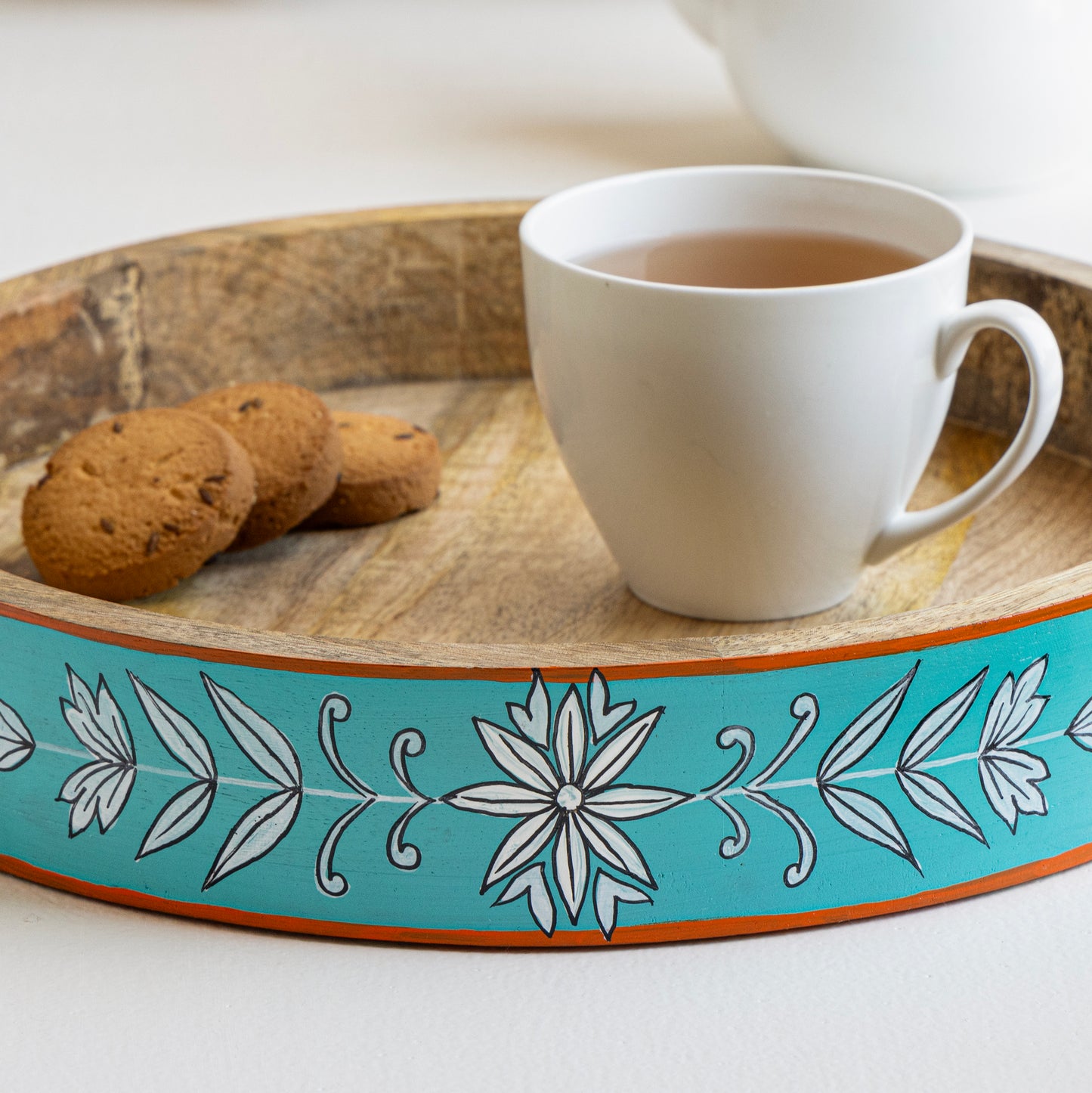 Sidhatva Hand Painted Mango Wood Serving Tray Round Shape I Size-12' I Round Shape