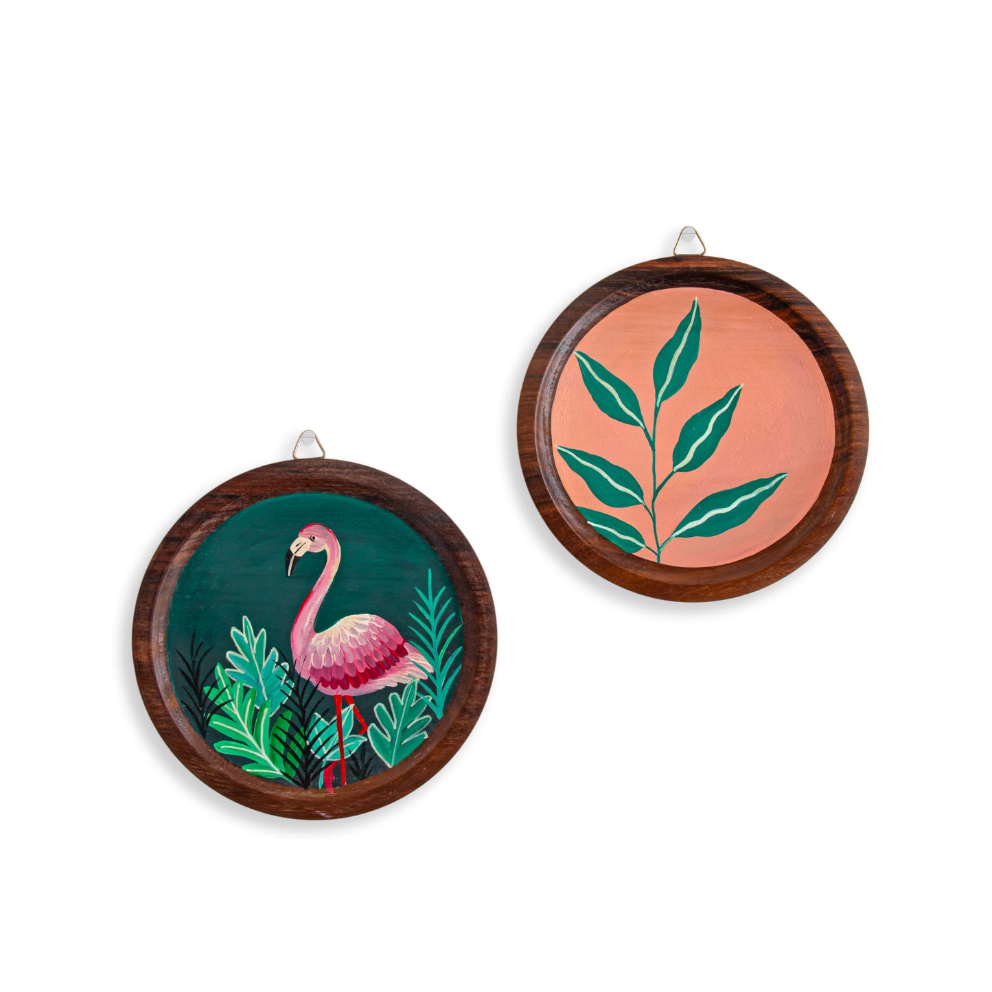 Lavanya Wall Plates Decor Hanging for Home | Hand Painted Solid Wood Round Plates | Set of 2