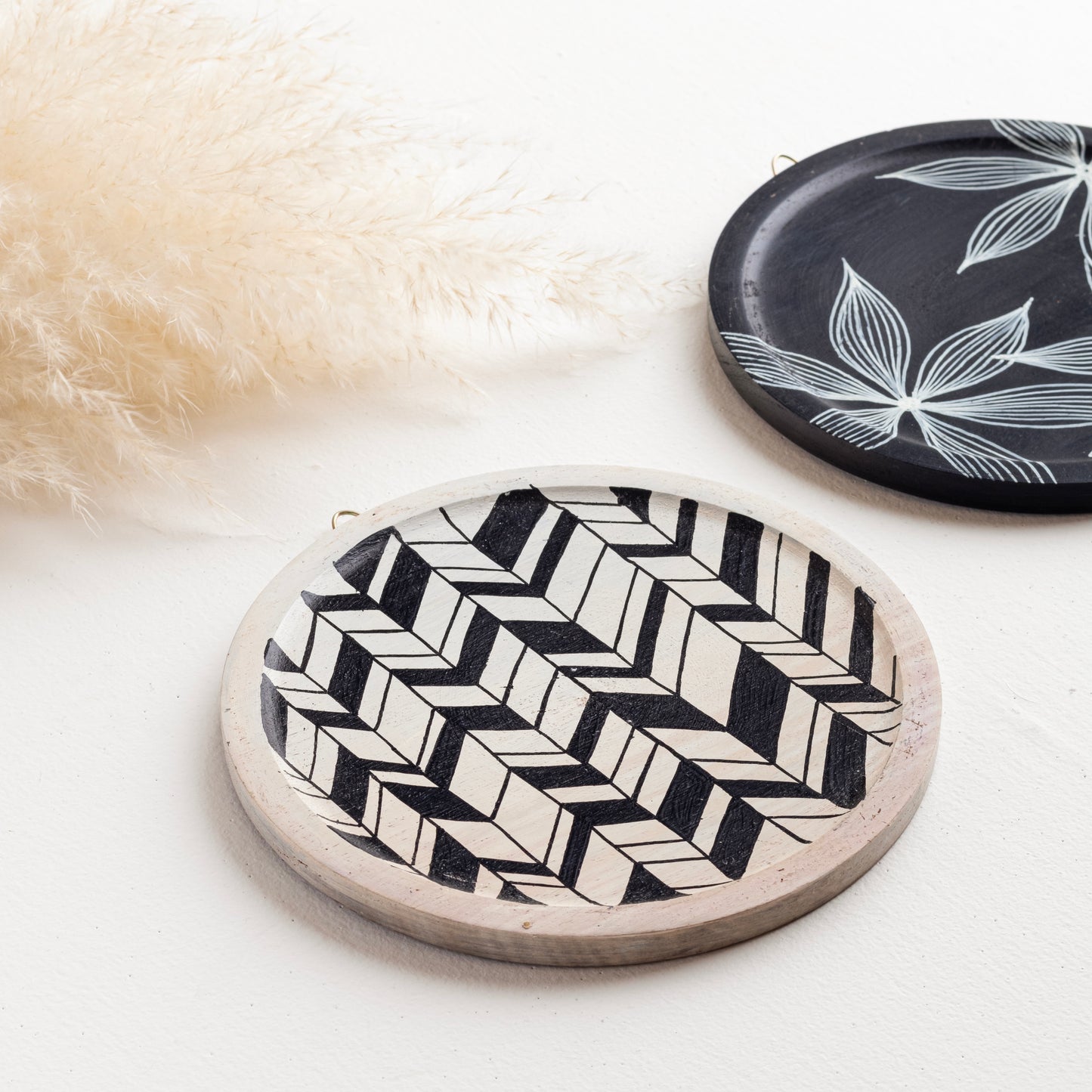 Daksh Wall Plates Decor Hanging for Home | Hand Painted Solid Wood Round Plates | Set of 2
