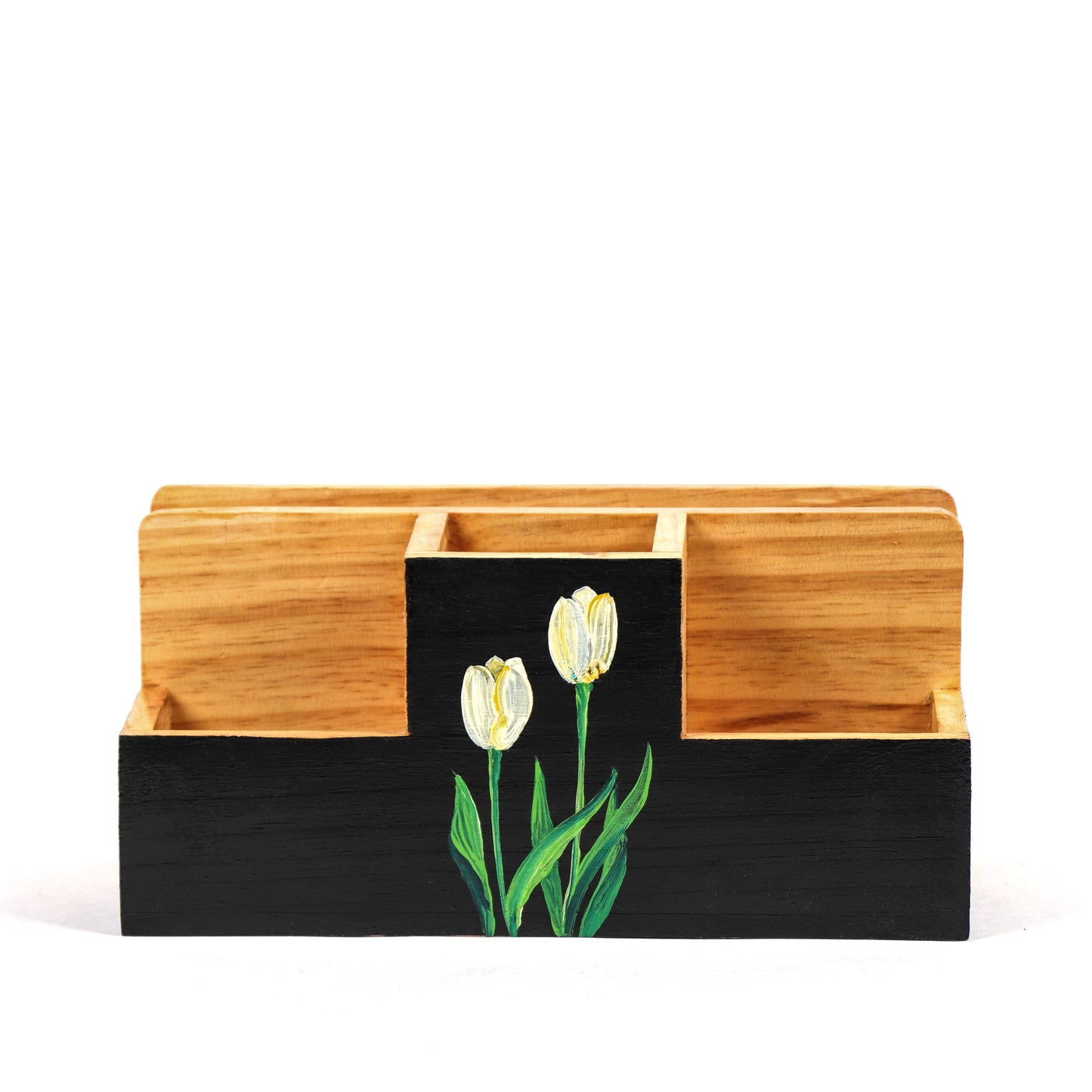 Unblended Petals - Large Size 4 Compartment Petal deign Wooden Desk Organizer