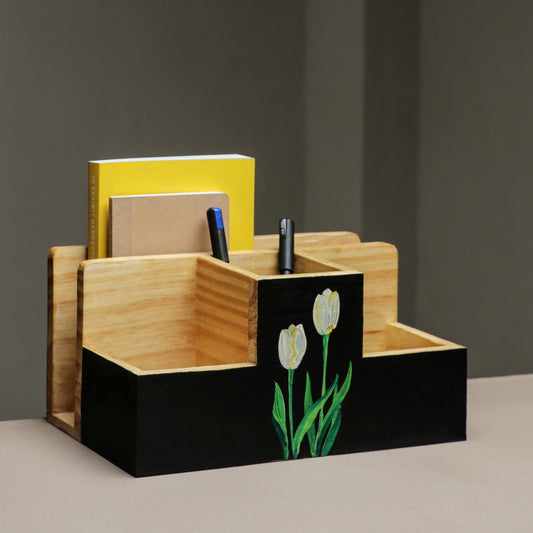 Unblended Petals - Large Size 4 Compartment Petal deign Wooden Desk Organizer