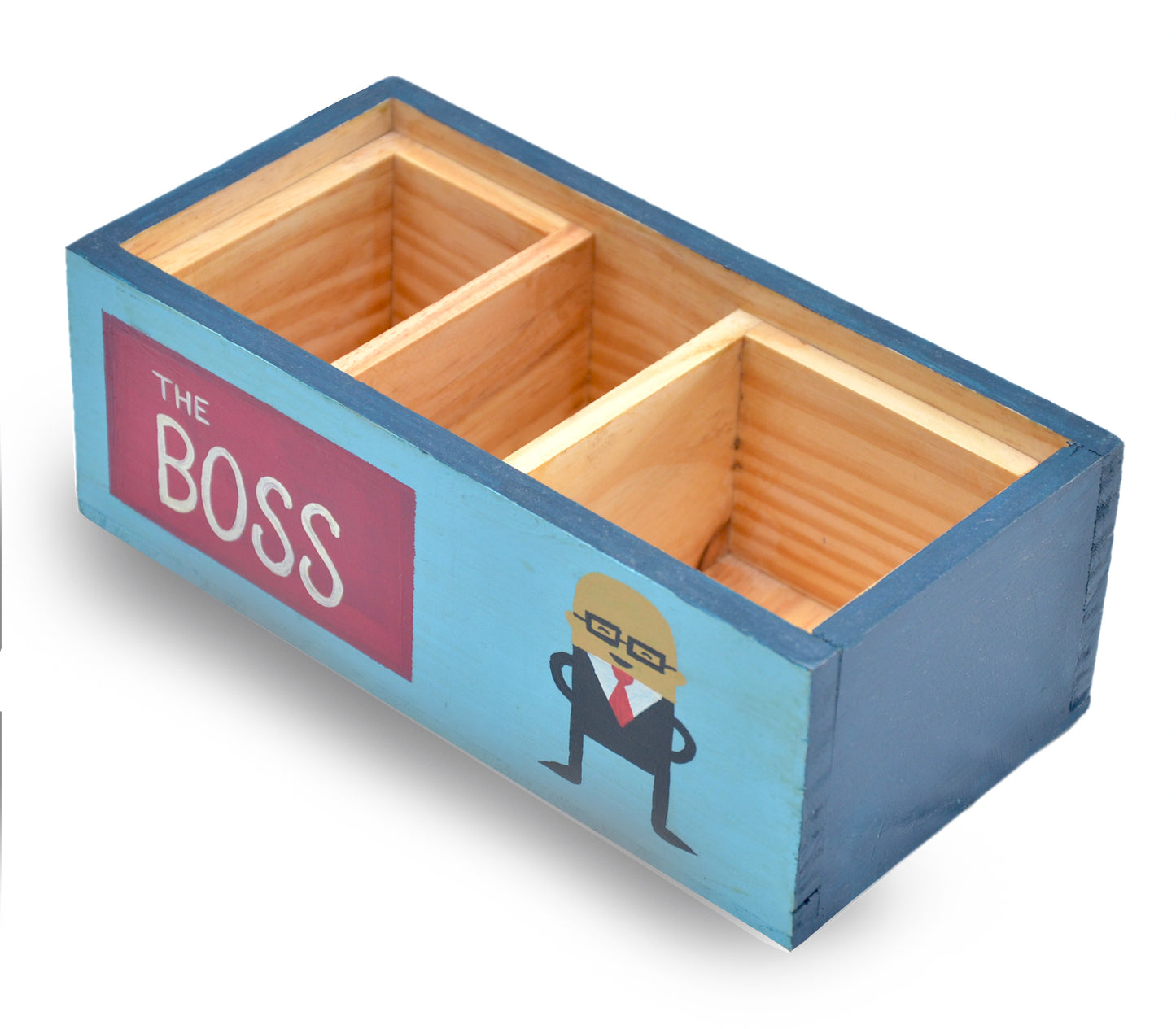 "Boss at Work" Hand Painted Wooden Desk Organizer
