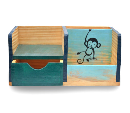 "Monkey & Banana" Hand Painted Wooden Desk Organizer