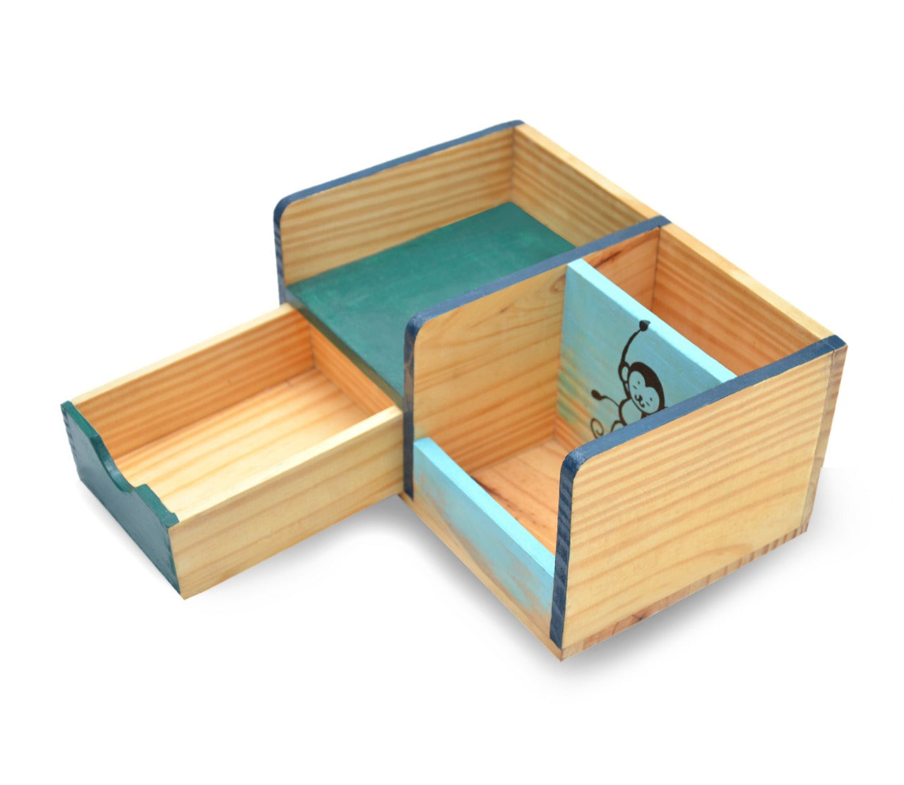 "Monkey & Banana" Hand Painted Wooden Desk Organizer