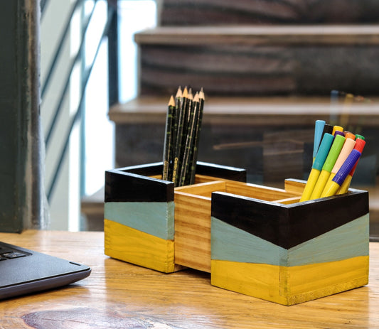 "VINTAGE"  Hand Painted Wooden Desk Organizer