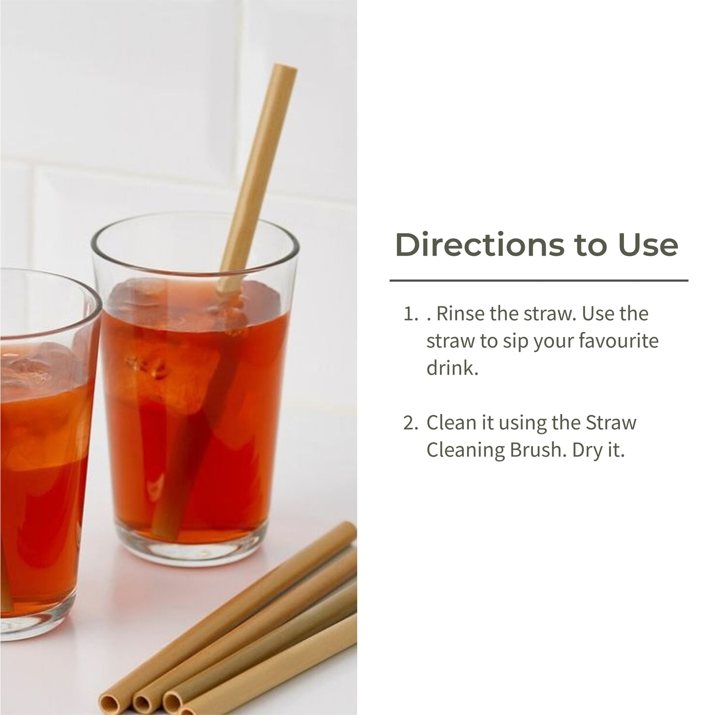 Bamboo Straws with Cleaning Brush | Set of 6 | Reusable Straws